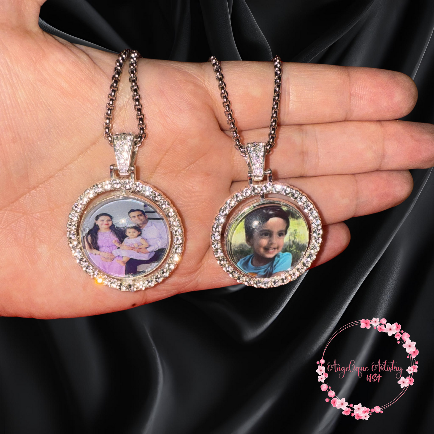 Customized Double-Side Picture Necklace | Photo Pendant Necklace | Cubic Zircon Jewelry