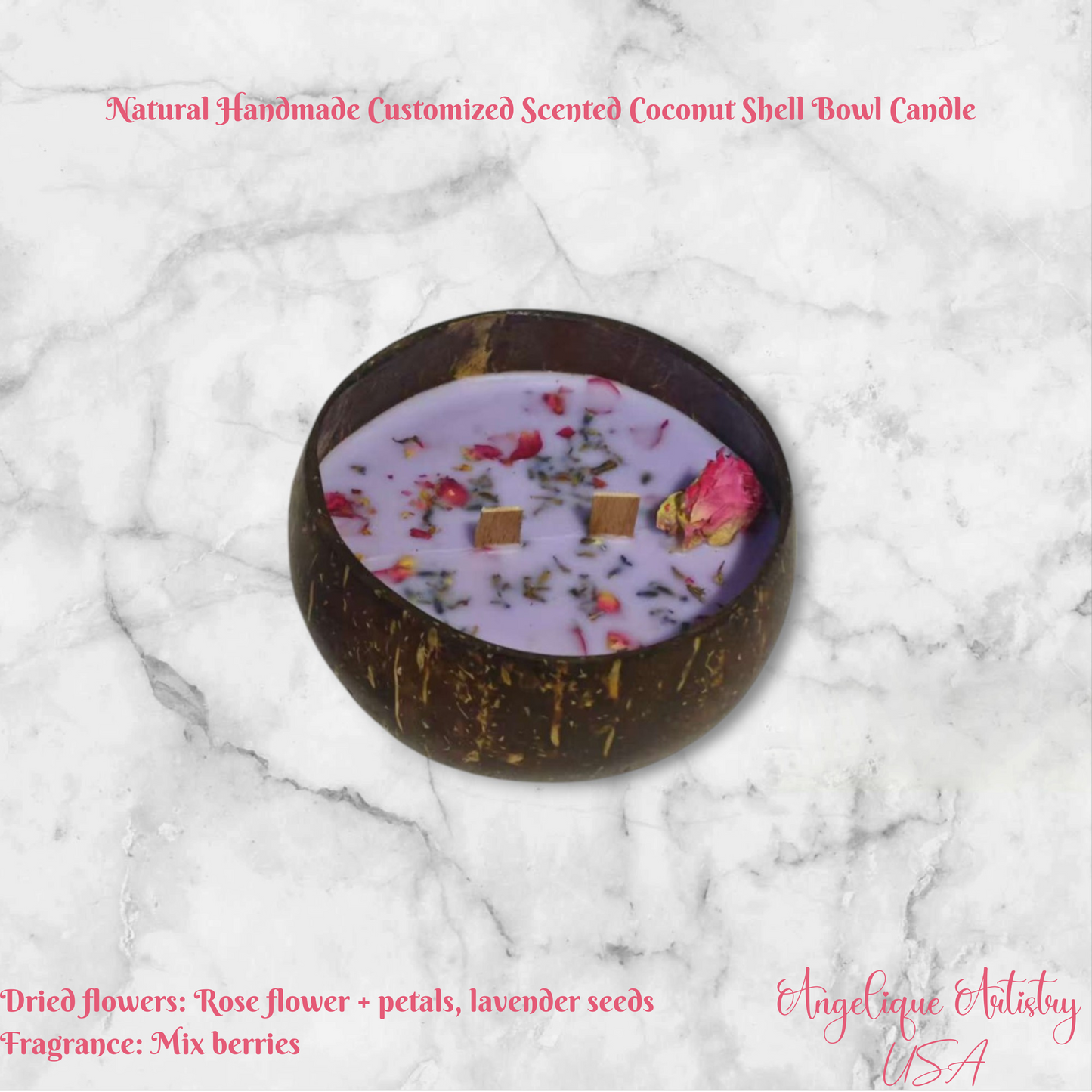 Natural Handmade Customized Scented Coconut Shell Bowl Candle with Crystal and dried flowers