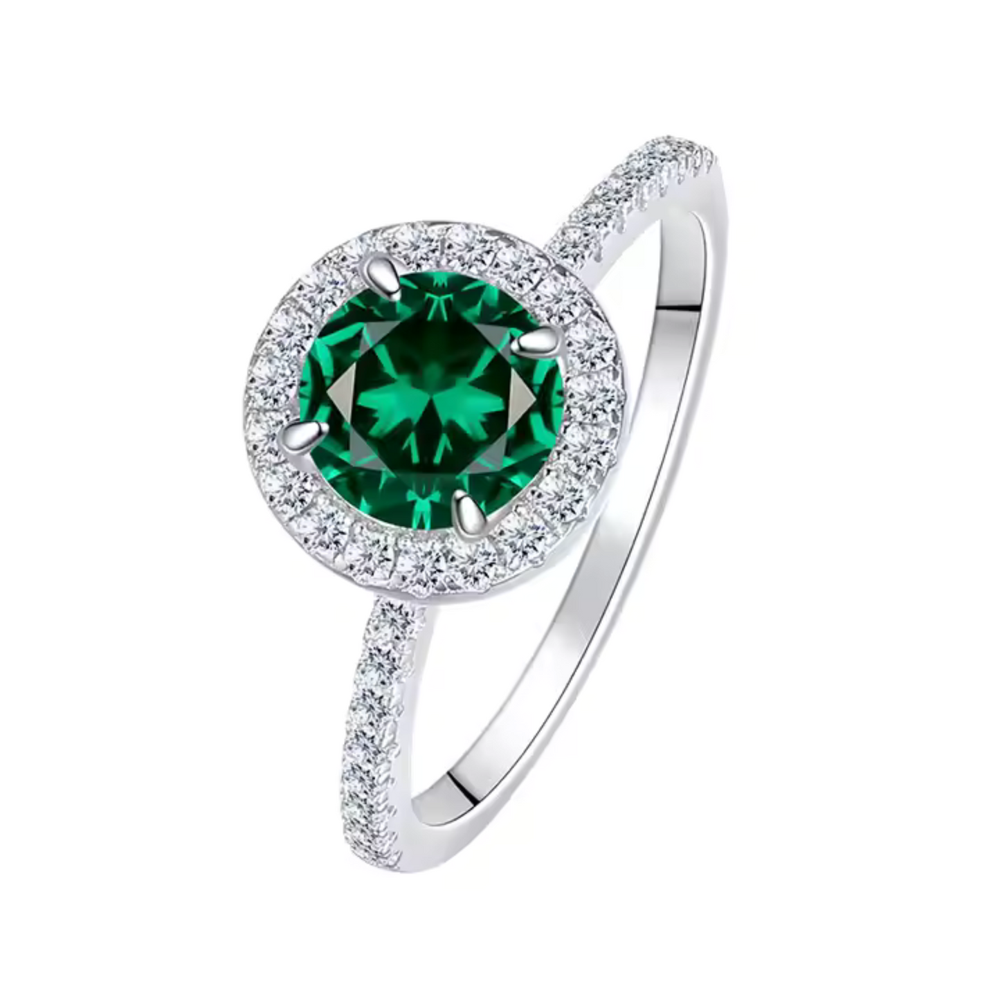 925 Sterling Silver Jewelry Set, Round Cut Green Zircon Diamond, Necklace Ring Earrings, Platinum Plated