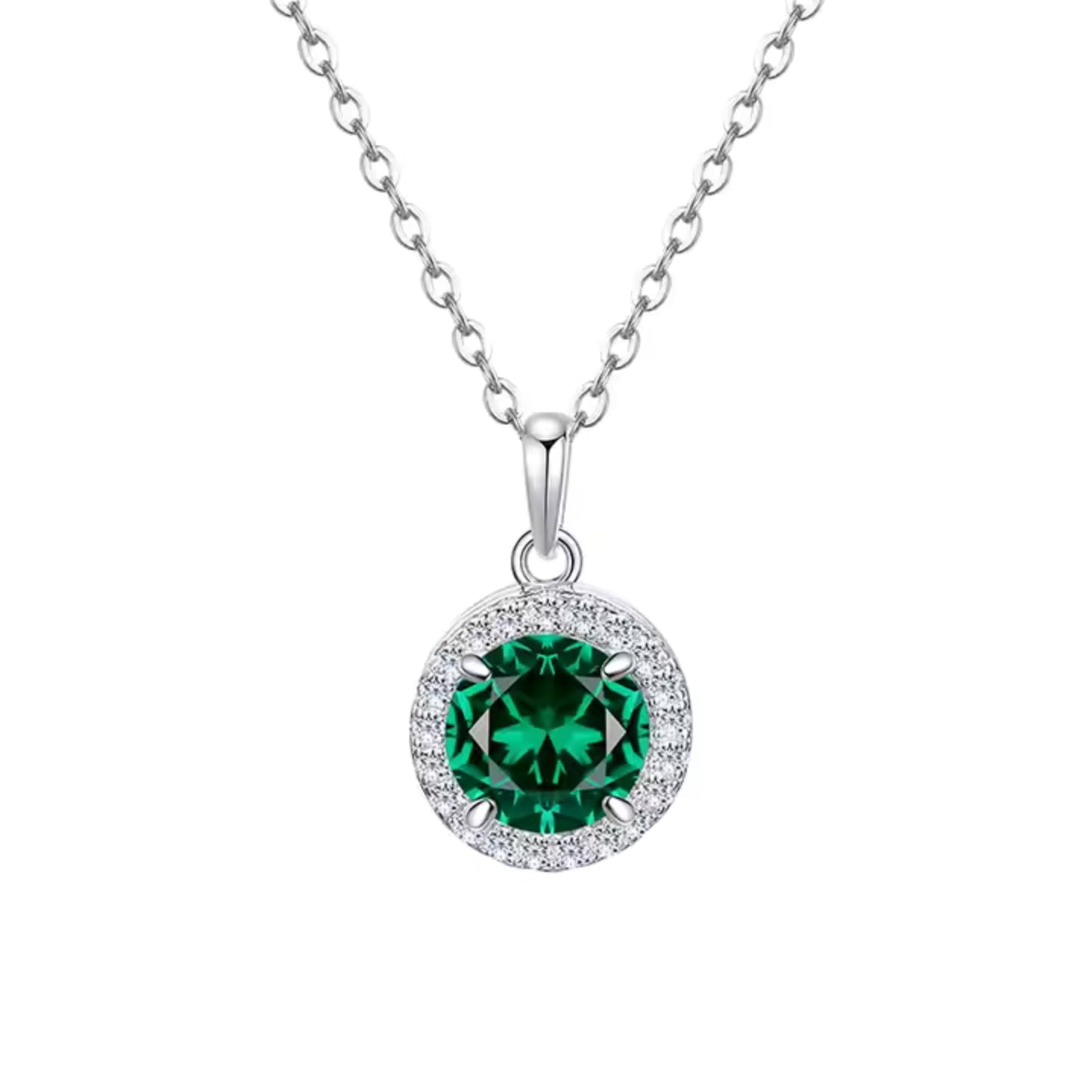 925 Sterling Silver Jewelry Set, Round Cut Green Zircon Diamond, Necklace Ring Earrings, Platinum Plated