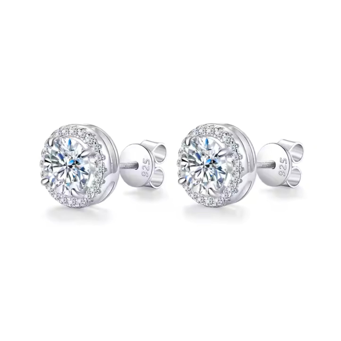 925 Sterling Silver Cubic Zirconia Jewelry Set, Halo Necklace Earrings Ring, 4 Pieces