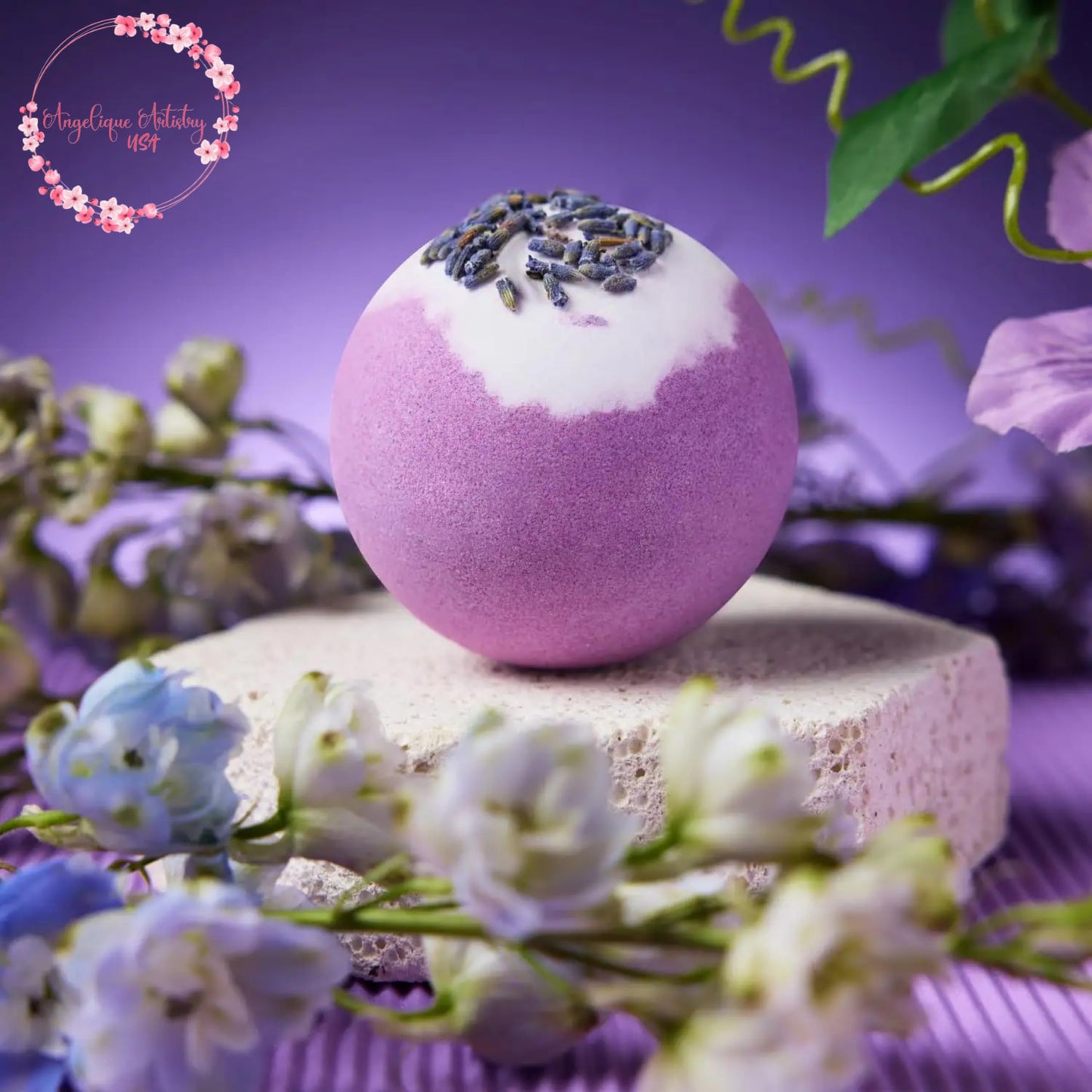 Purple Spa Gift Set, 6-Piece Bath and Relaxation Set with Tumbler, Candle, Bath Bomb, Bath Salt, Soap, and Greeting Card