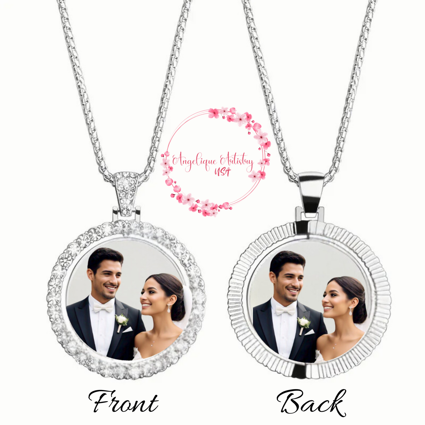Customized Double-Side Picture Necklace | Photo Pendant Necklace | Cubic Zircon Jewelry