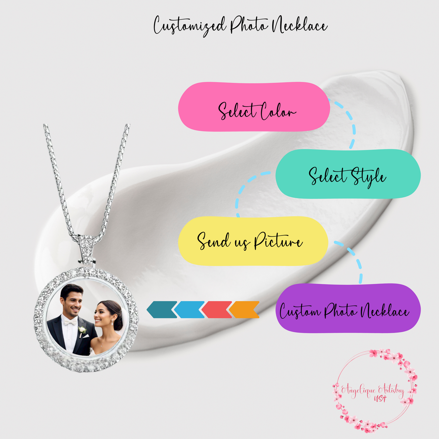 Customized Double-Side Picture Necklace | Photo Pendant Necklace | Cubic Zircon Jewelry