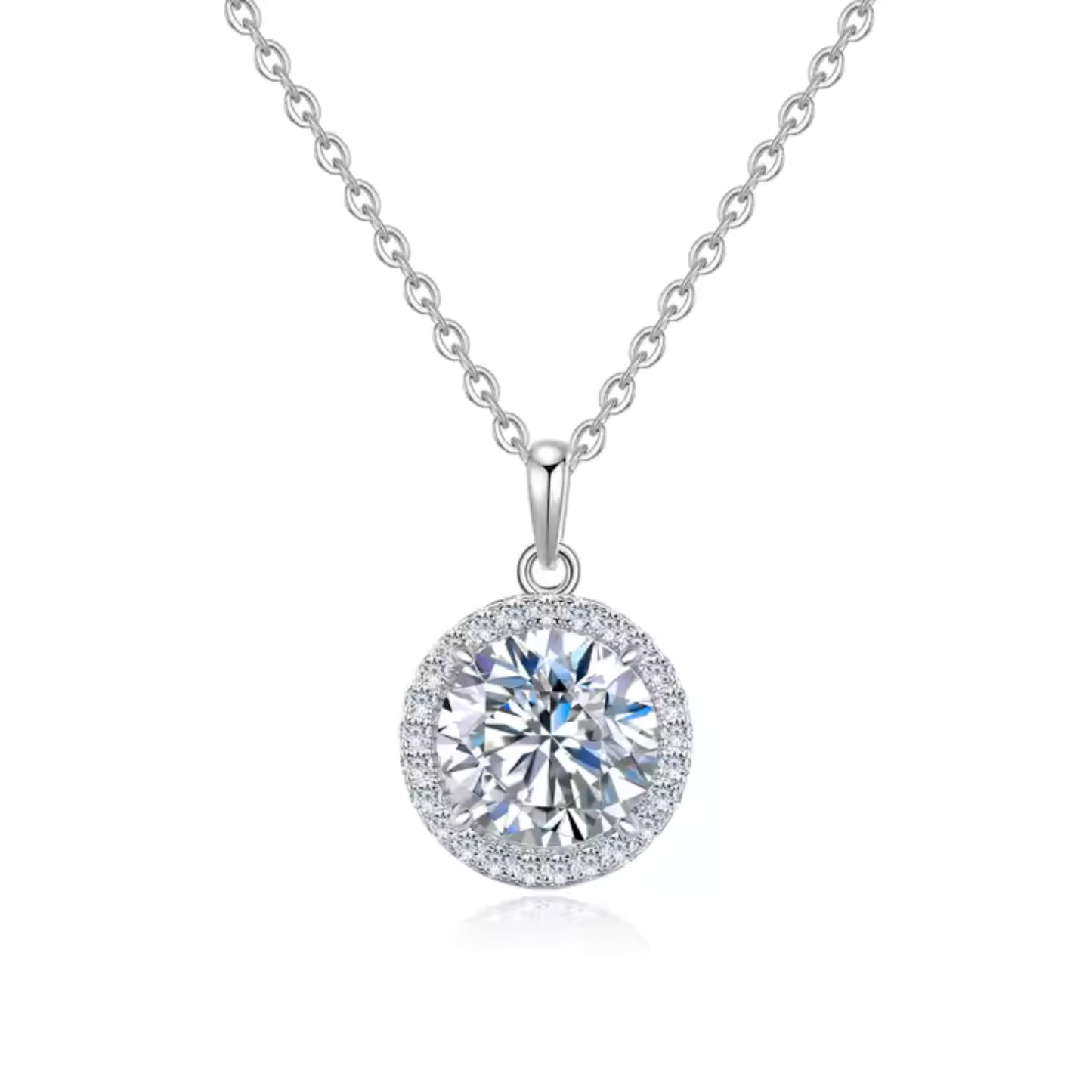 925 Sterling Silver Cubic Zirconia Jewelry Set, Halo Necklace Earrings Ring, 4 Pieces