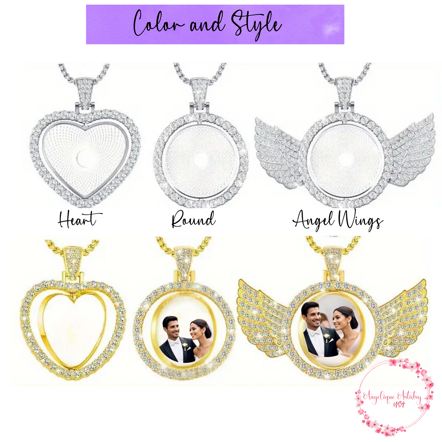 Customized Double-Side Picture Necklace | Photo Pendant Necklace | Cubic Zircon Jewelry