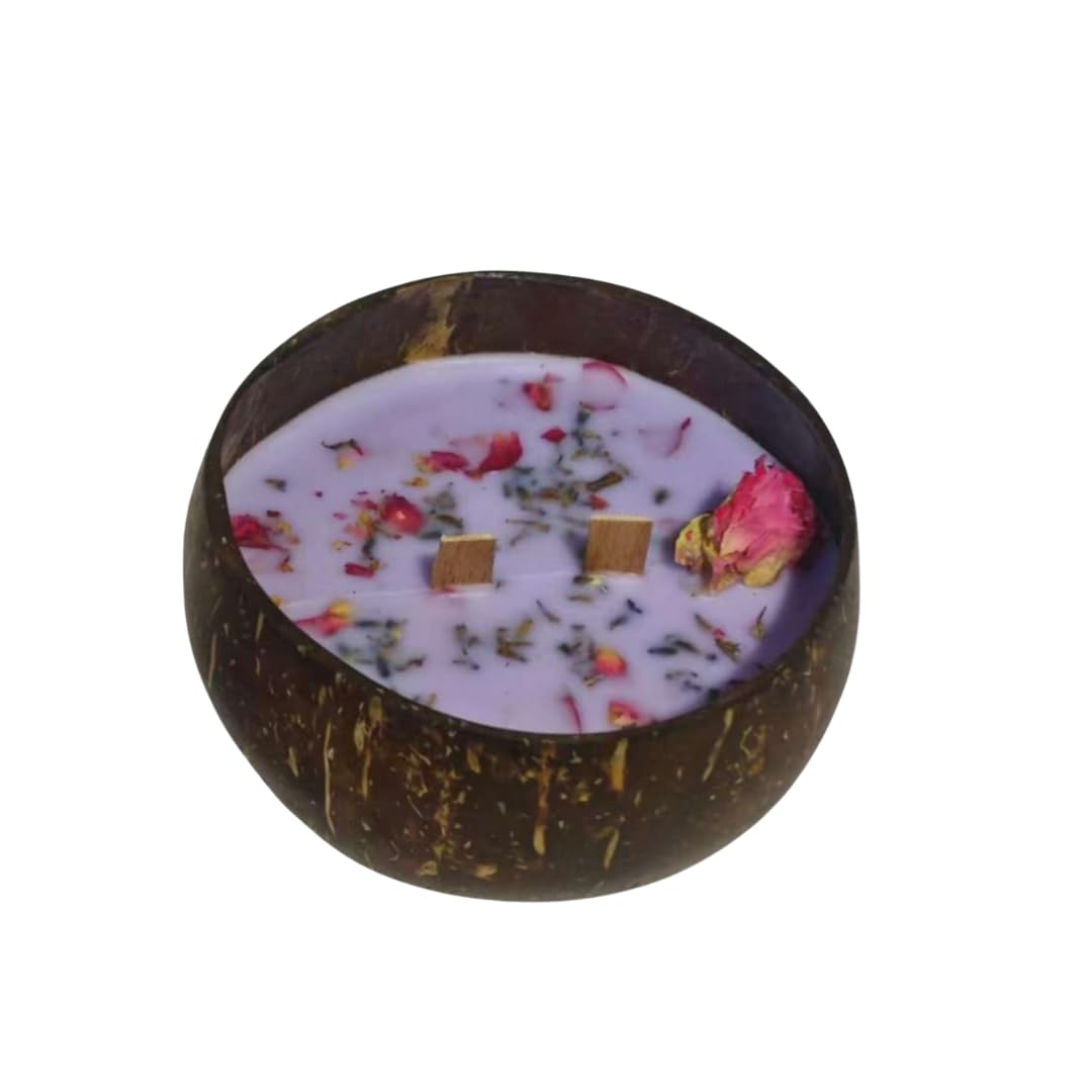 Natural Handmade Customized Scented Coconut Shell Bowl Candle with Crystal and Dried Flowers