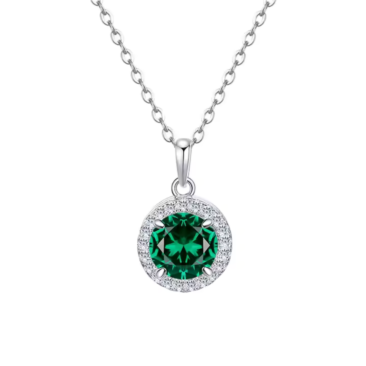 925 Sterling Silver Jewelry Set, Round Cut Green Zircon Diamond, Necklace Ring Earrings, Platinum Plated