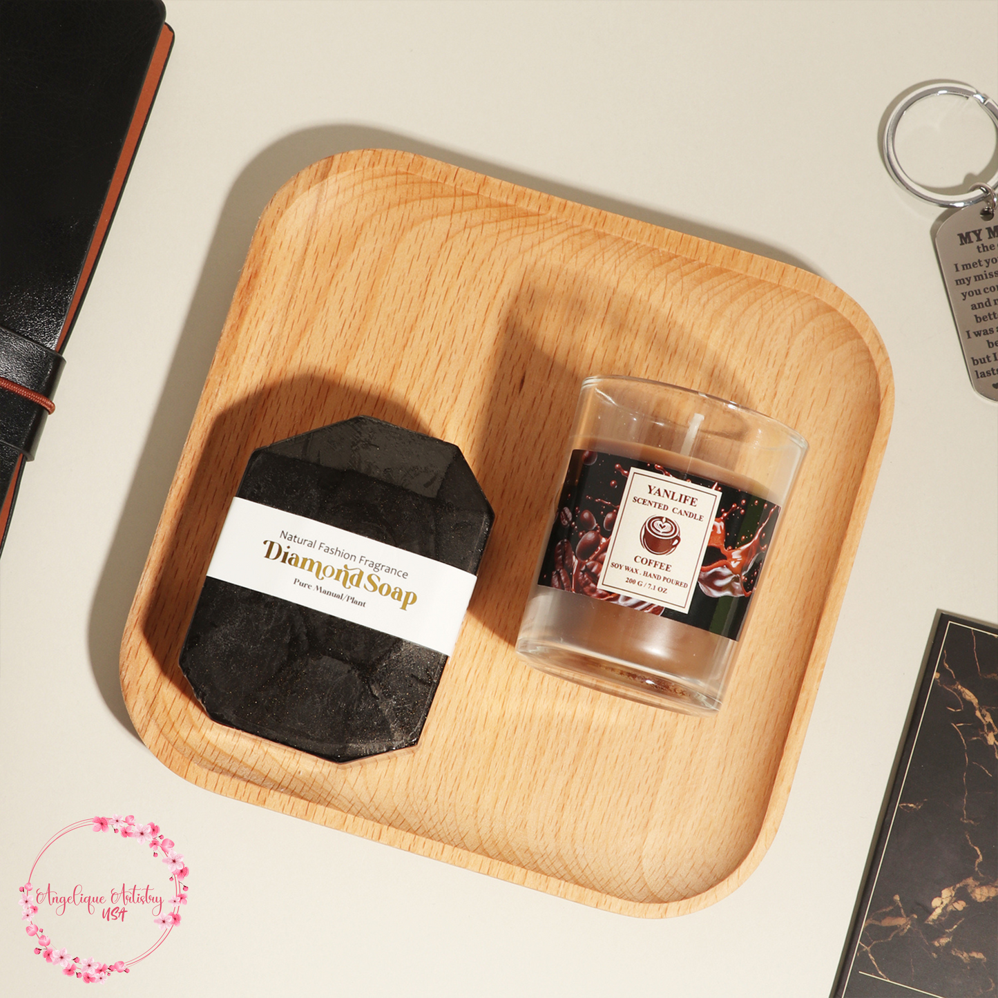 Luxury Men's Gift Box Set with Journal, Travel Tumbler, Scented Candle, Soap, Sleep Mask, Black