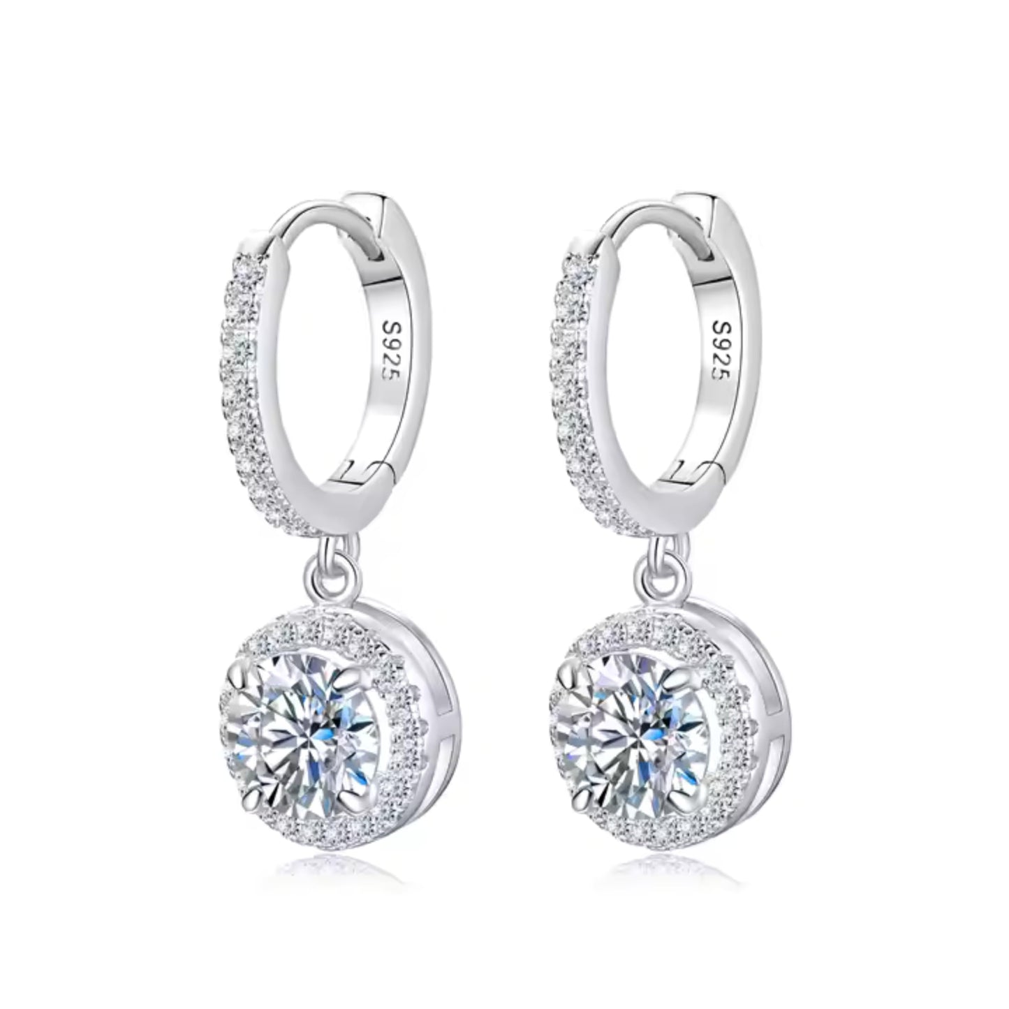 925 Sterling Silver Cubic Zirconia Jewelry Set, Halo Necklace Earrings Ring, 4 Pieces