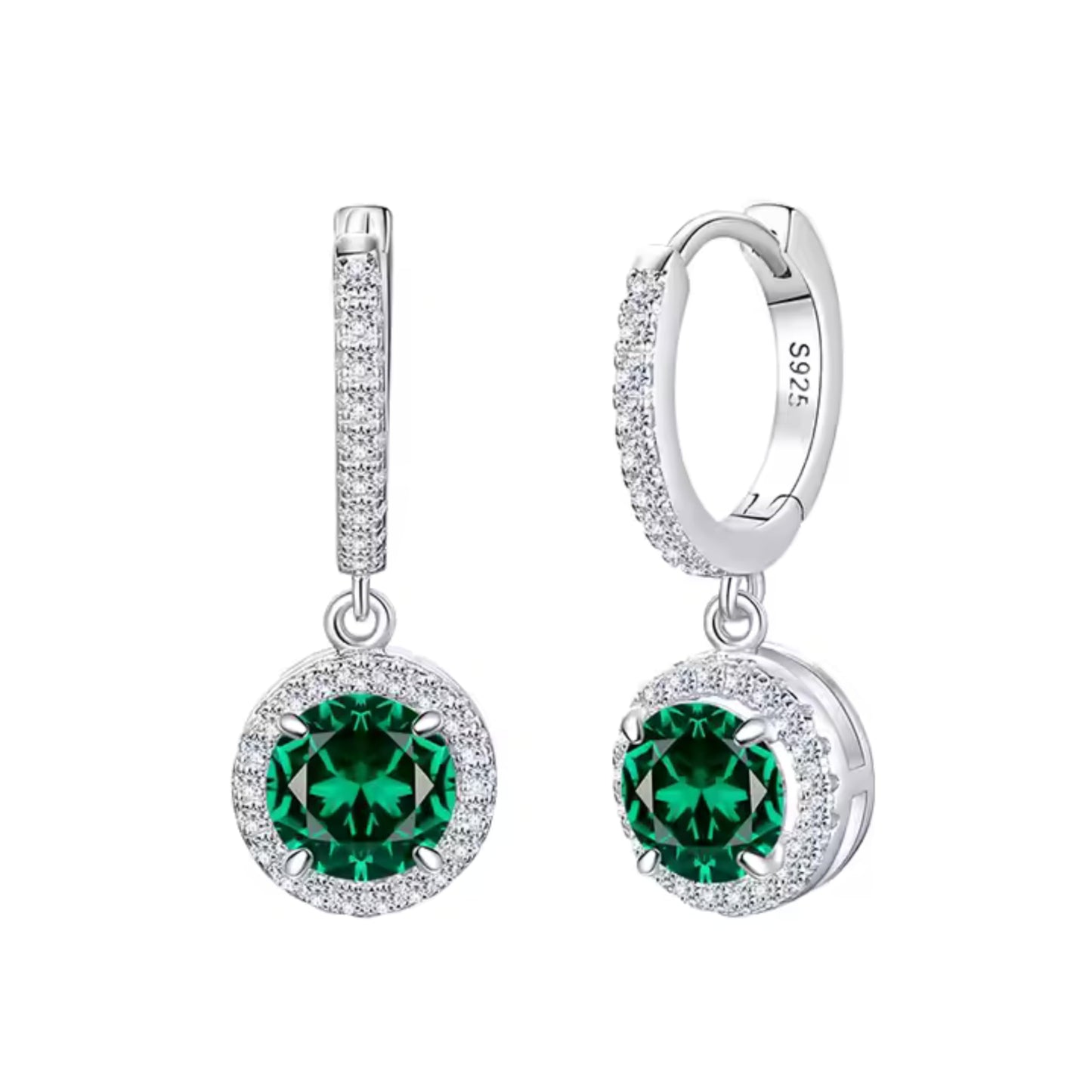 925 Sterling Silver Jewelry Set, Round Cut Green Zircon Diamond, Necklace Ring Earrings, Platinum Plated