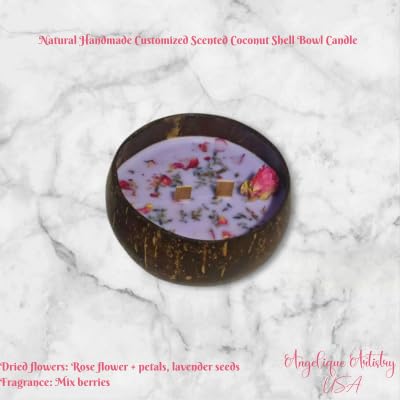 Natural Handmade Customized Scented Coconut Shell Bowl Candle with Crystal and Dried Flowers