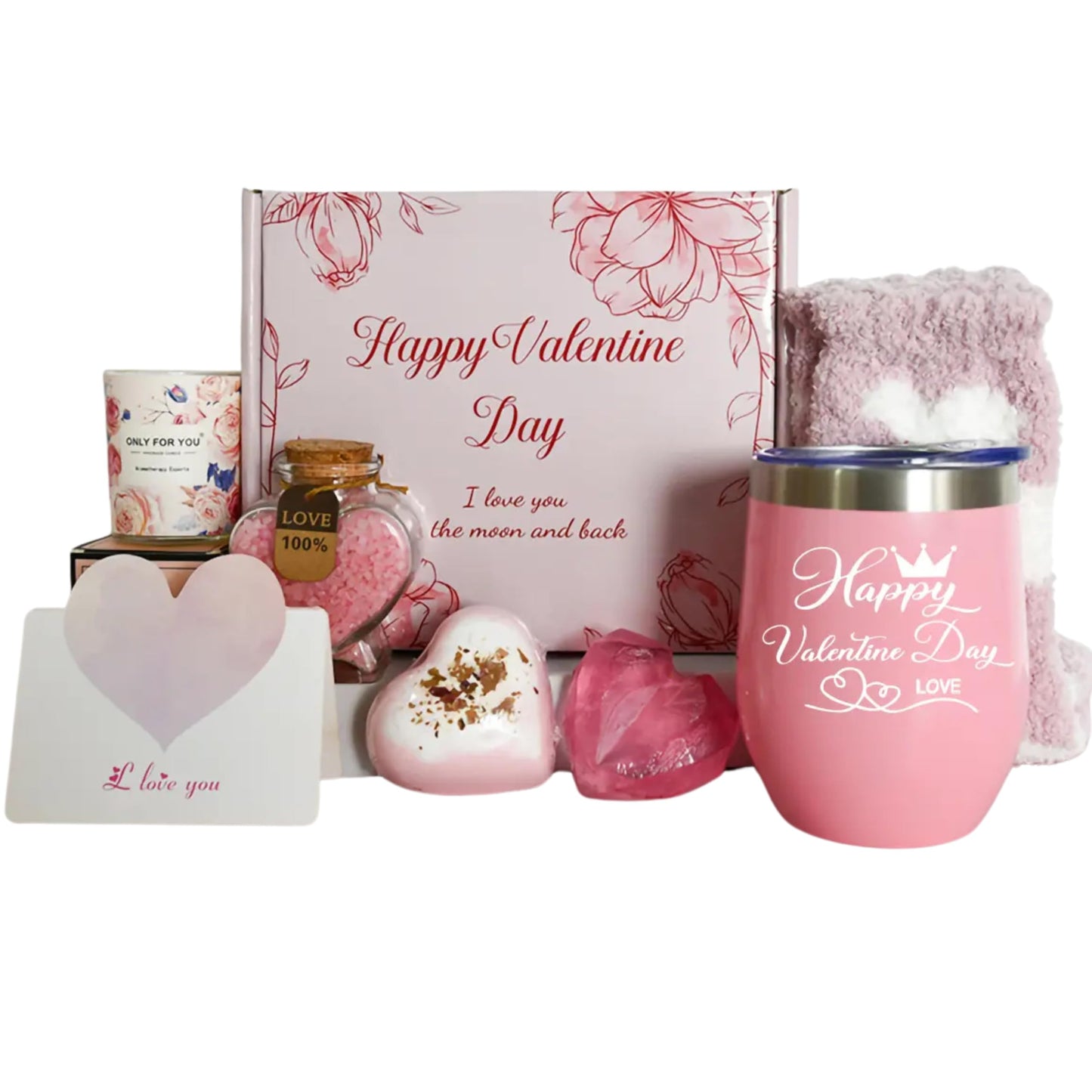 Spa Relaxation Bath Gift Box with Tumbler and Bath Accessories, Pink