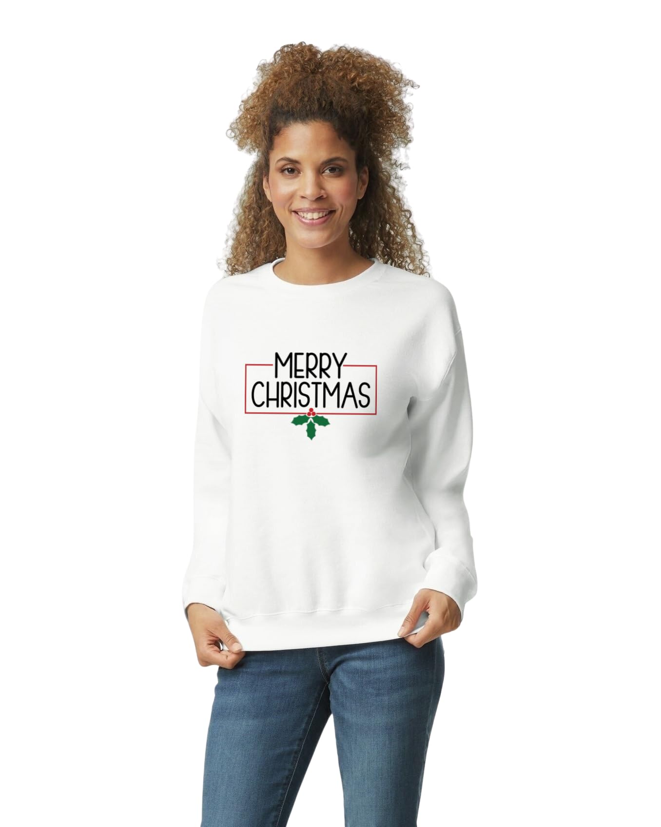Merry Christmas Printed Sweatshirt, White, Unisex