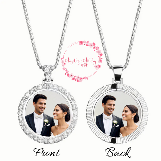 Customized Double-Side Picture Necklace | Photo Pendant Necklace | Cubic Zircon Jewelry