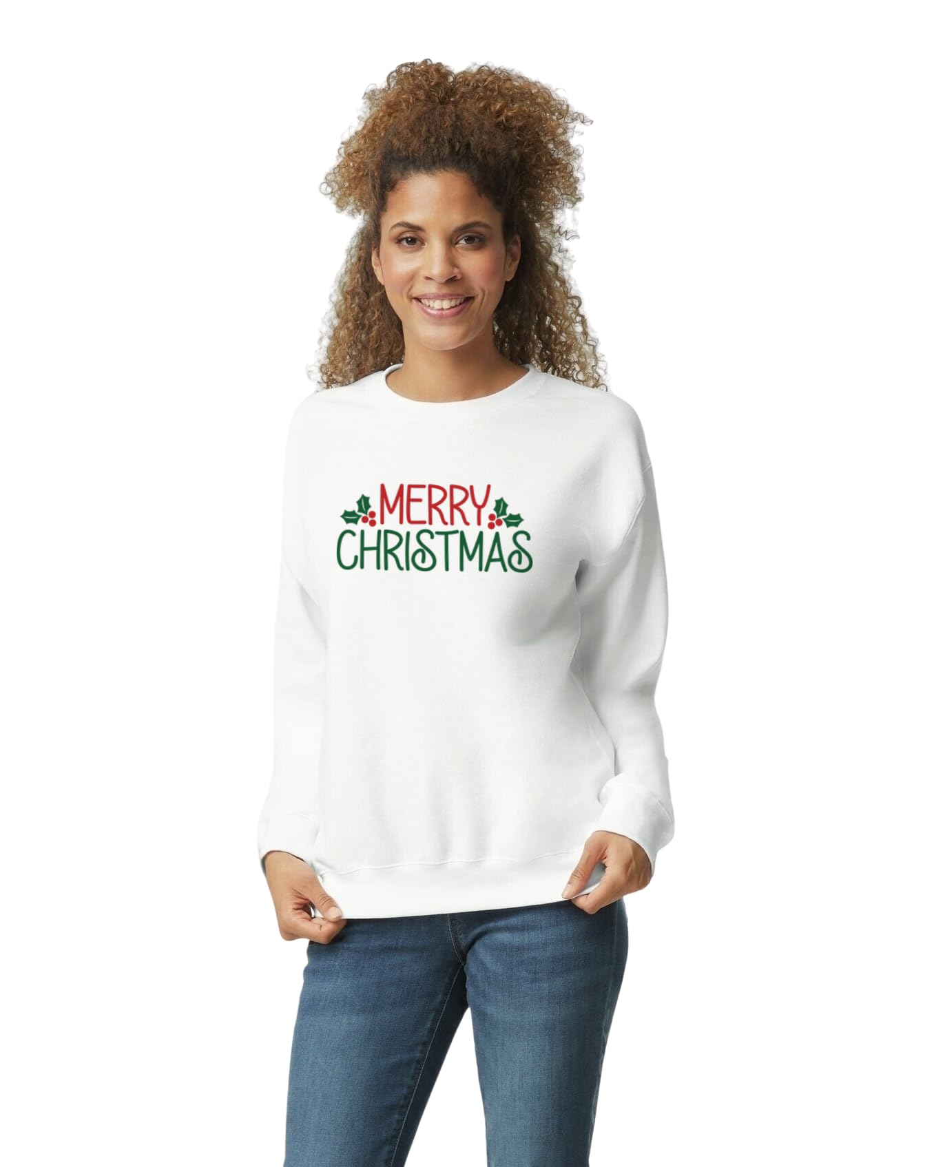 Merry Christmas Printed Sweatshirt, White, Unisex