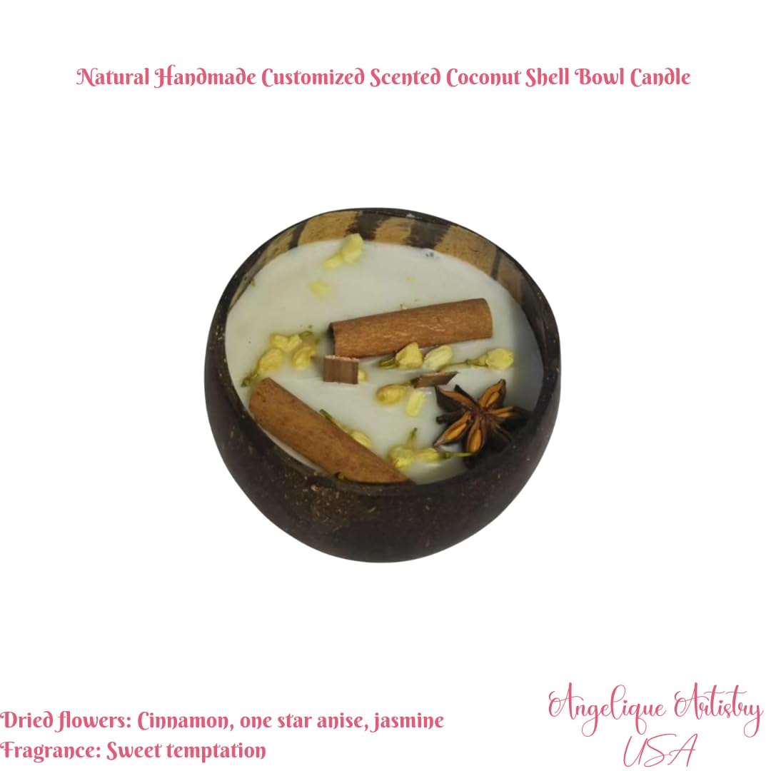 Natural Handmade Customized Scented Coconut Shell Bowl Candle with Crystal and Dried Flowers