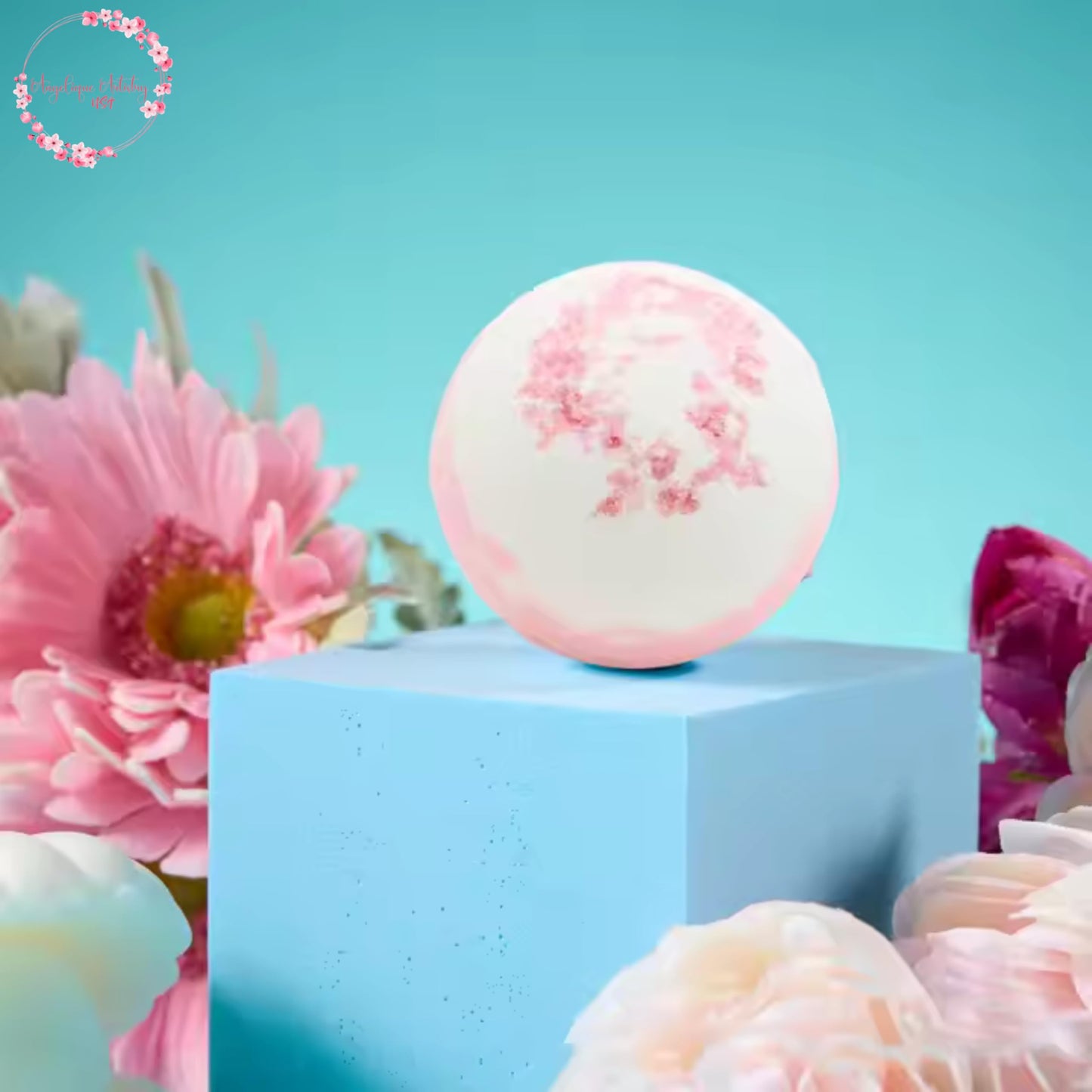 Pink Spa Gift Set, 7-Piece Relaxation Box with Tumbler, Candle, Bath Essentials and Eye Mask