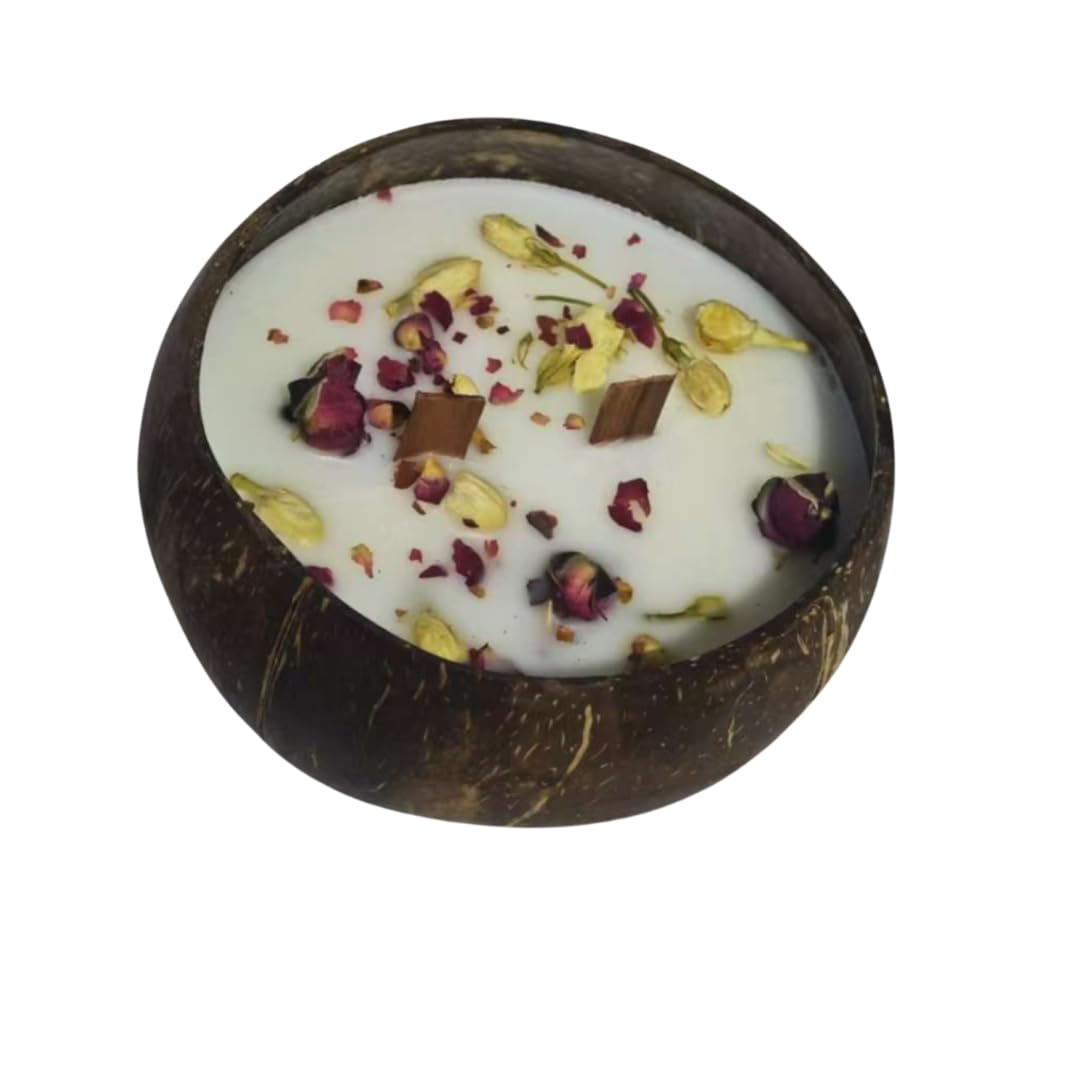 Natural Handmade Customized Scented Coconut Shell Bowl Candle with Crystal and Dried Flowers