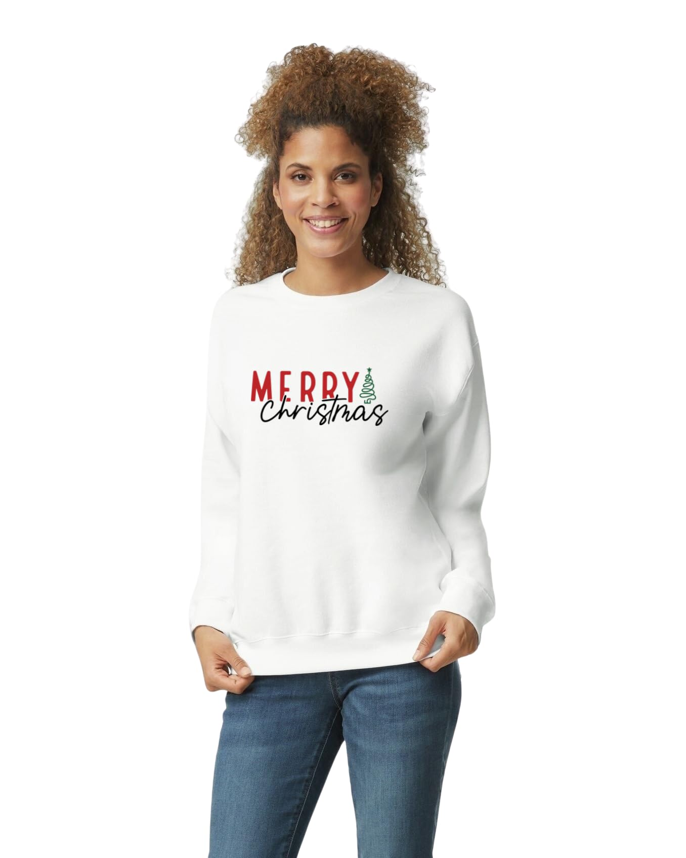 Merry Christmas Printed Sweatshirt, White, Unisex