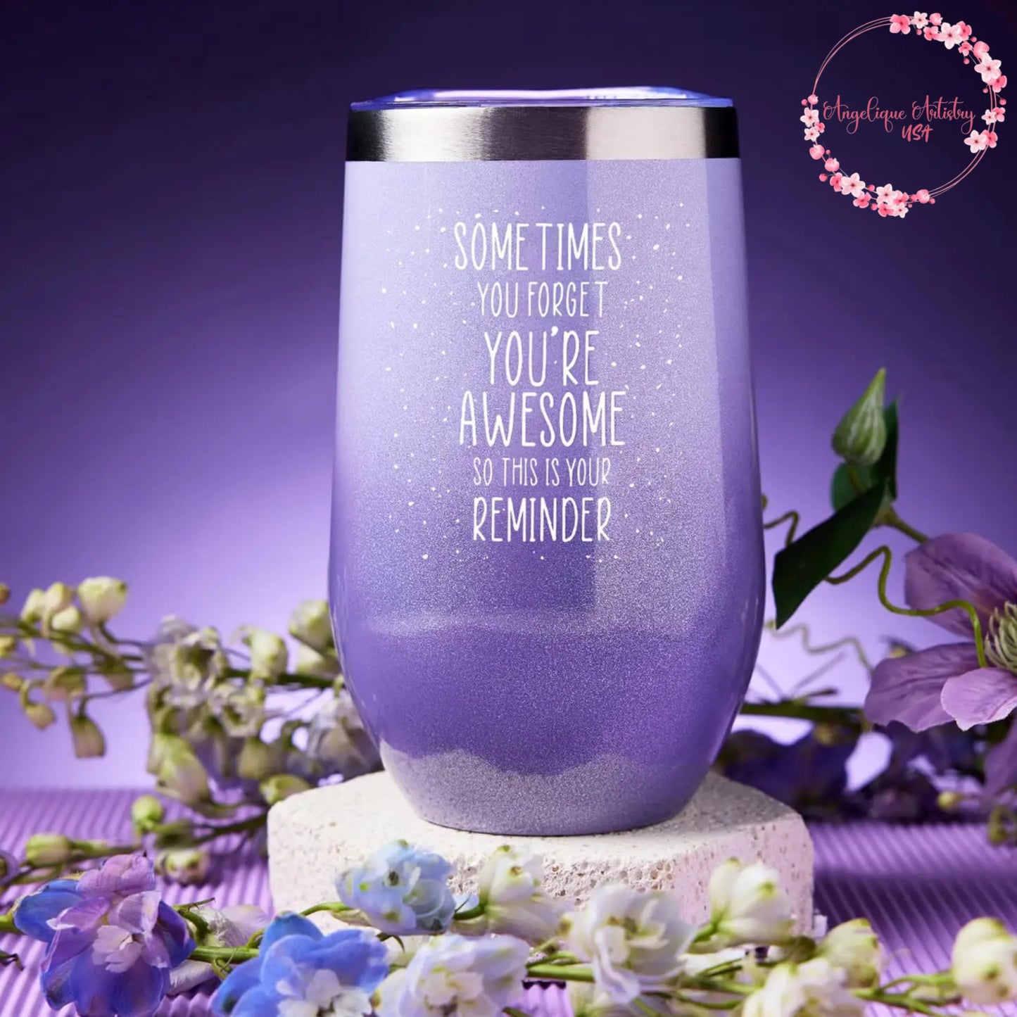 Purple Spa Gift Set, 6-Piece Bath and Relaxation Set with Tumbler, Candle, Bath Bomb, Bath Salt, Soap, and Greeting Card