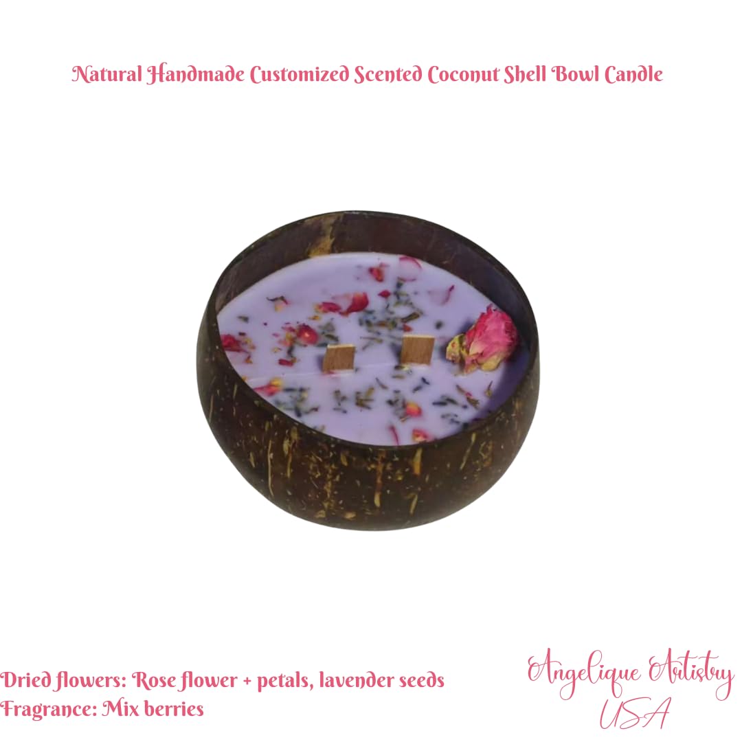 Natural Handmade Customized Scented Coconut Shell Bowl Candle with Crystal and Dried Flowers