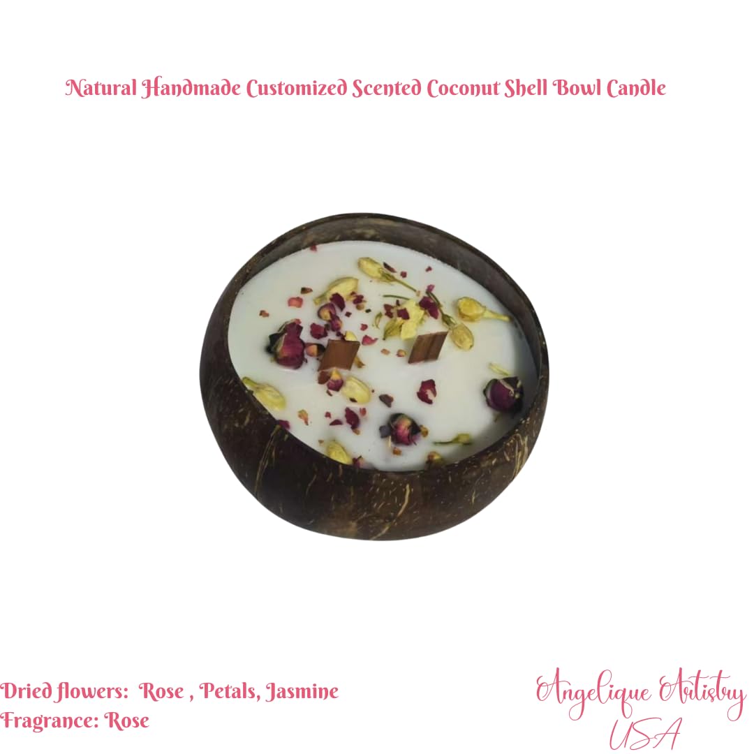 Natural Handmade Customized Scented Coconut Shell Bowl Candle with Crystal and Dried Flowers