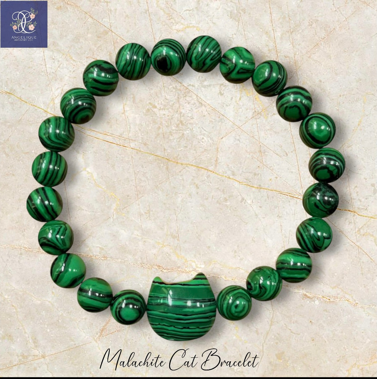 Cat Lover Bracelet: Natural Turquoise, Malachite & Aventurine Stone Beads