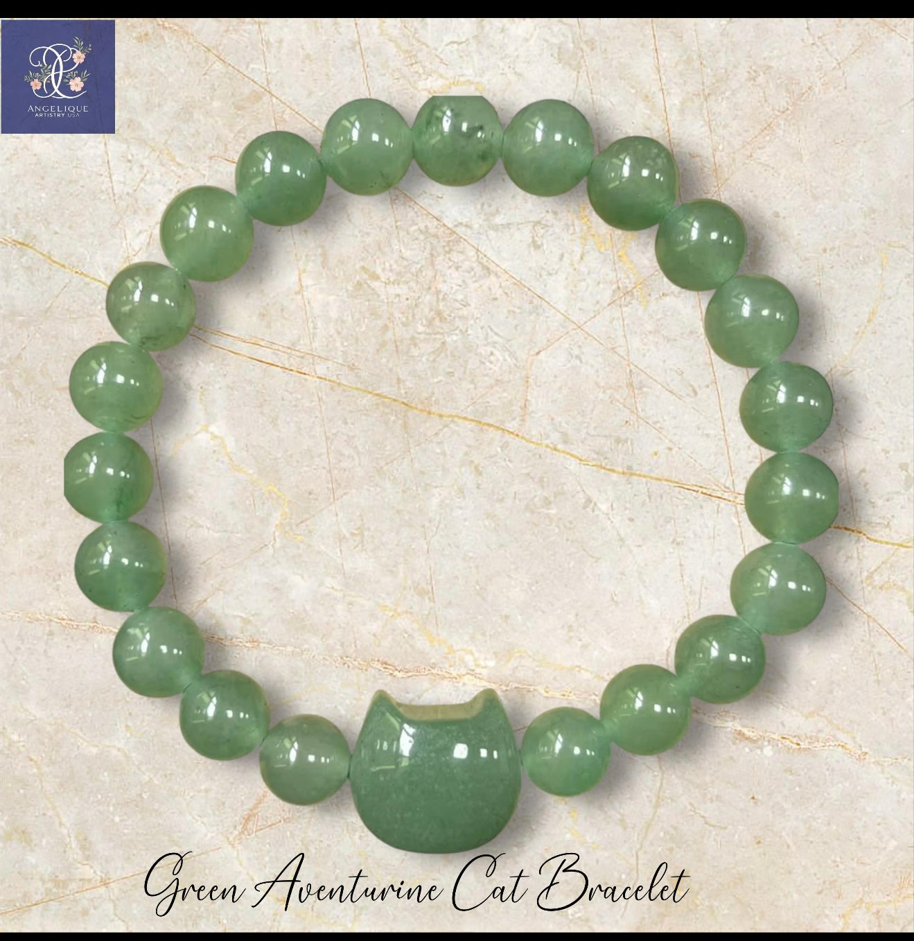 Cat Lover Bracelet: Natural Turquoise, Malachite & Aventurine Stone Beads