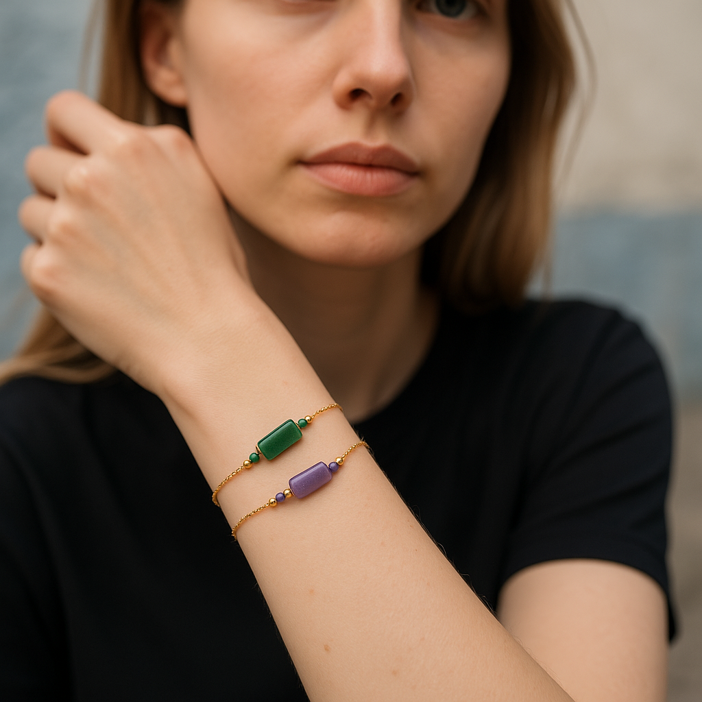 ✨ Customizable 18K Gold Plated Beads & Natural Crystal Bracelet | Handmade Gift for Her ✨