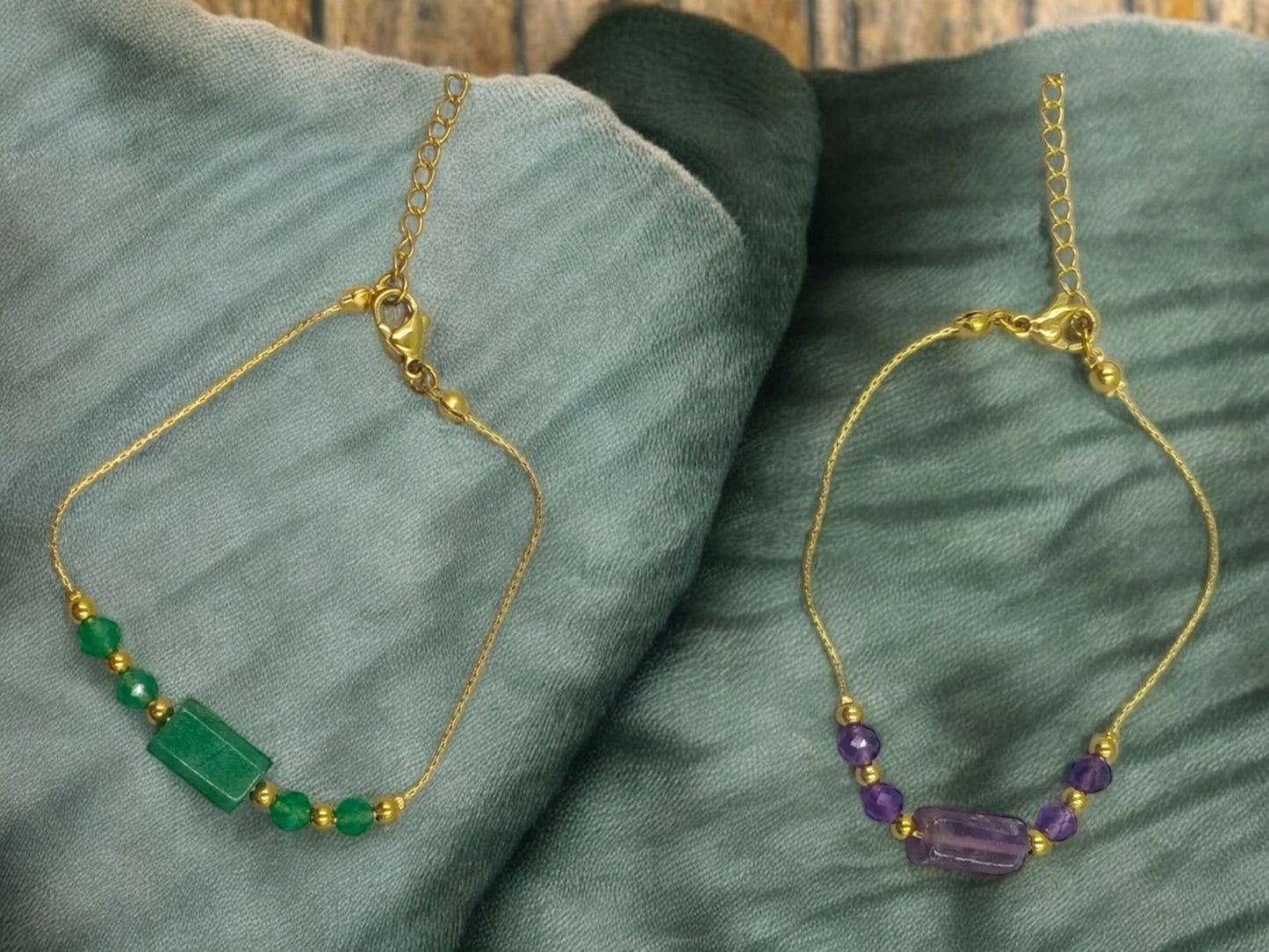 ✨ Customizable 18K Gold Plated Beads & Natural Crystal Bracelet | Handmade Gift for Her ✨