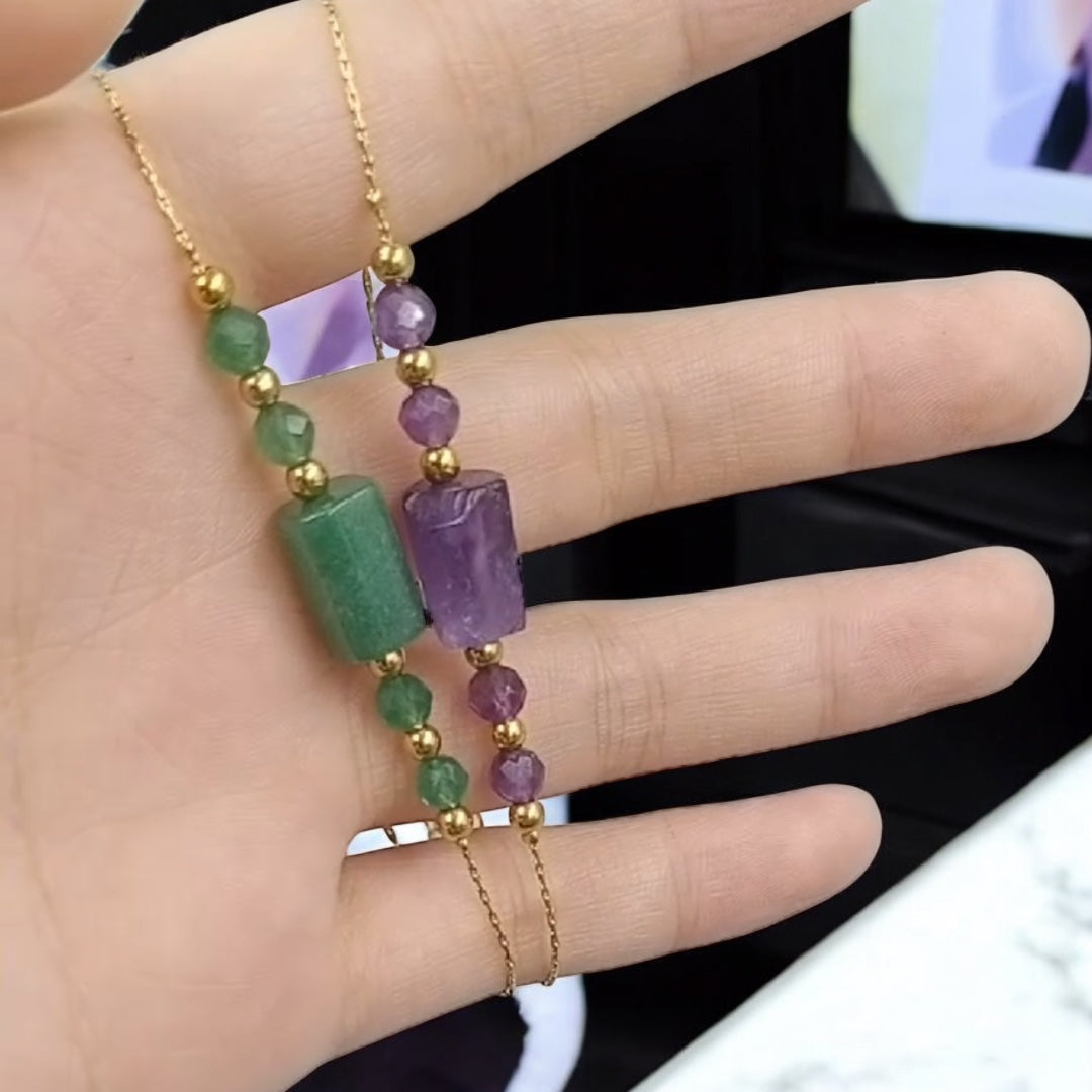 ✨ Customizable 18K Gold Plated Beads & Natural Crystal Bracelet | Handmade Gift for Her ✨