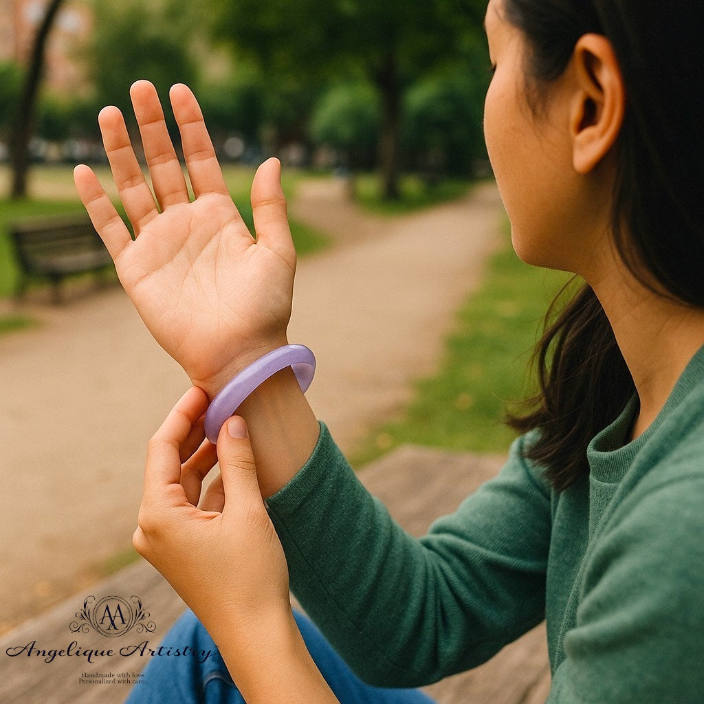Genuine lavender jadeite bangle | Natural Myanmar jade | Elegant, spiritual, and meaningful jewelry gift.
