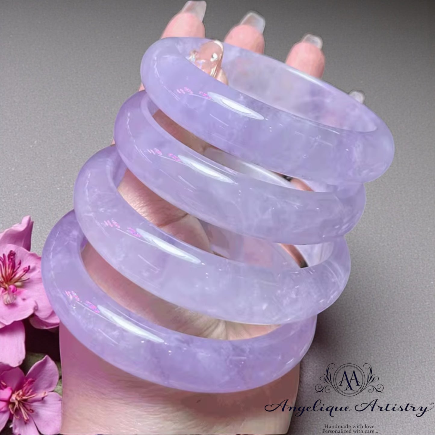 Genuine lavender jadeite bangle | Natural Myanmar jade | Elegant, spiritual, and meaningful jewelry gift.