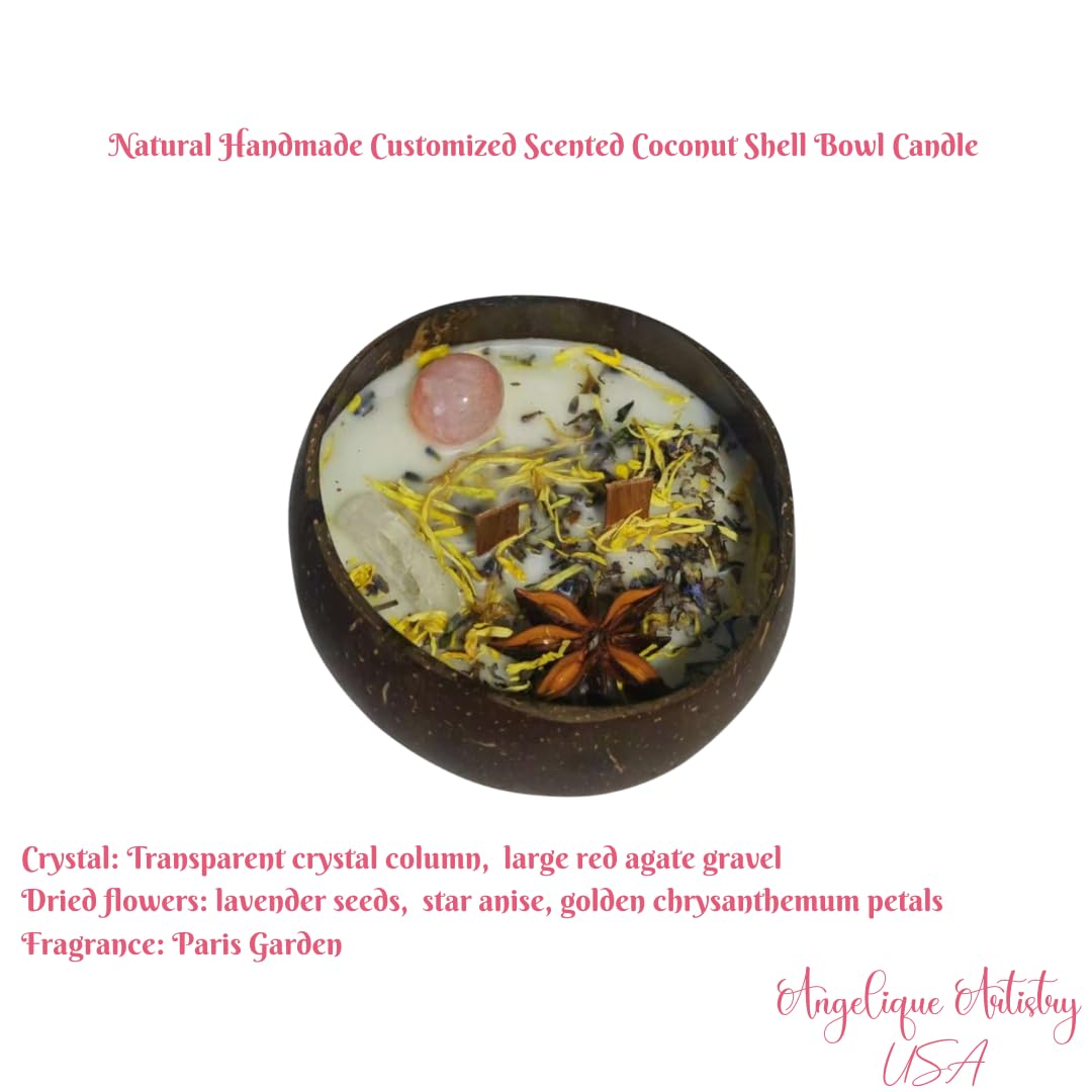 Natural Handmade Customized Scented Coconut Shell Bowl Candle with Crystal and Dried Flowers