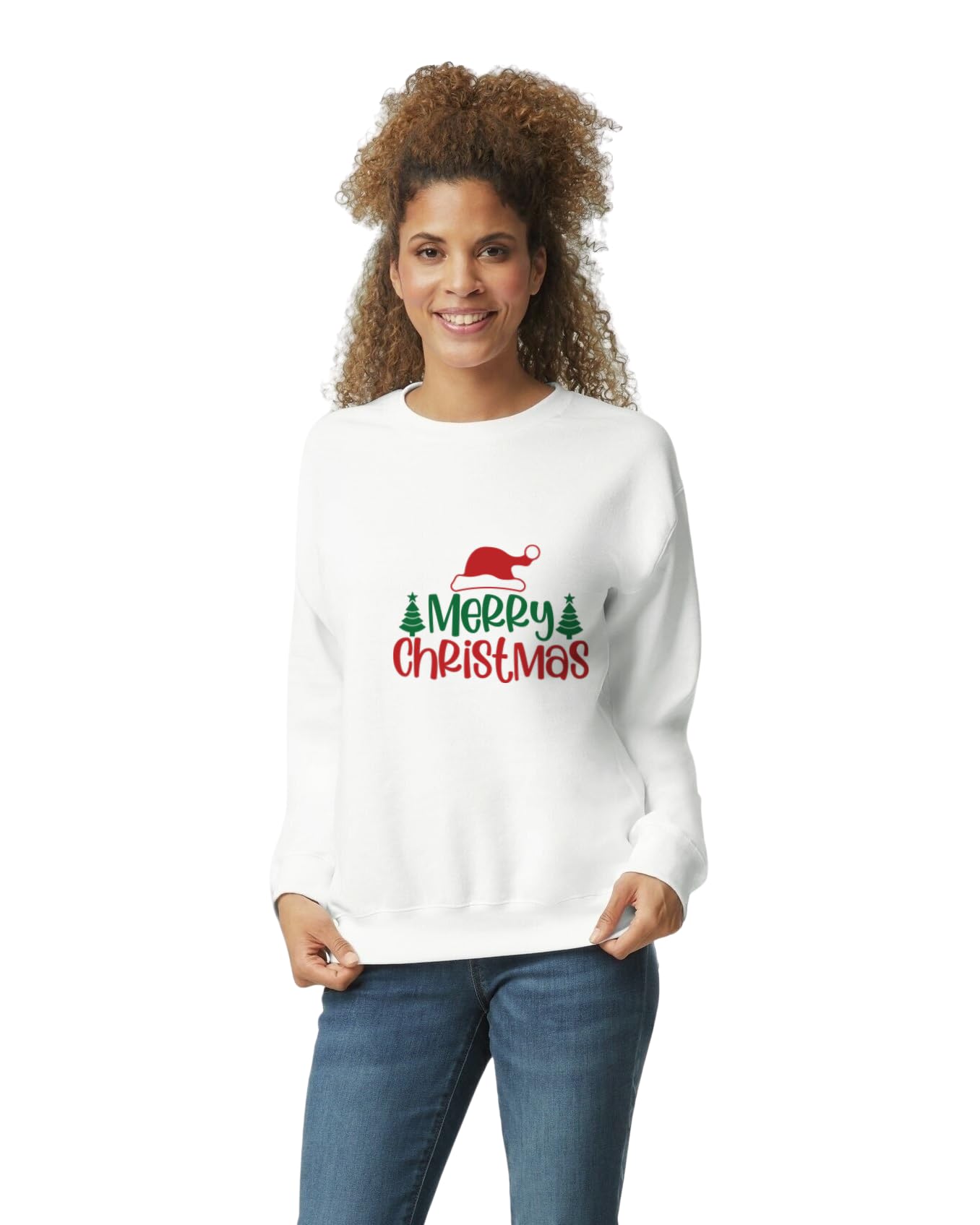 Merry Christmas Printed Sweatshirt, White, Unisex