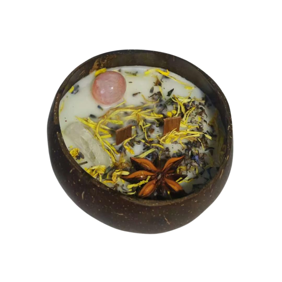 Natural Handmade Customized Scented Coconut Shell Bowl Candle with Crystal and Dried Flowers