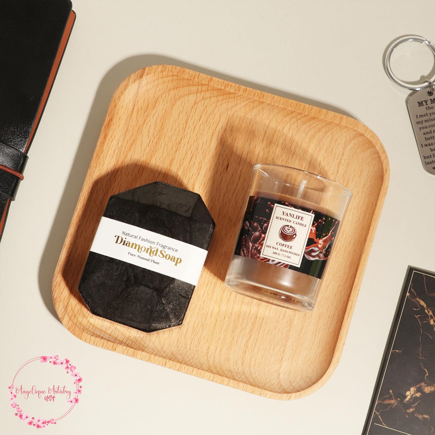 Luxury Men's Gift Box Set with Journal, Travel Tumbler, Scented Candle, Soap, Sleep Mask, Black