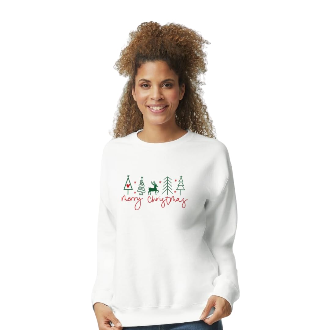 Merry Christmas Printed Sweatshirt, White, Unisex