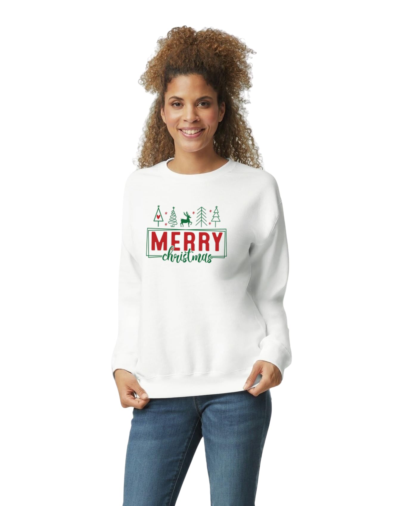 Merry Christmas Printed Sweatshirt, White, Unisex
