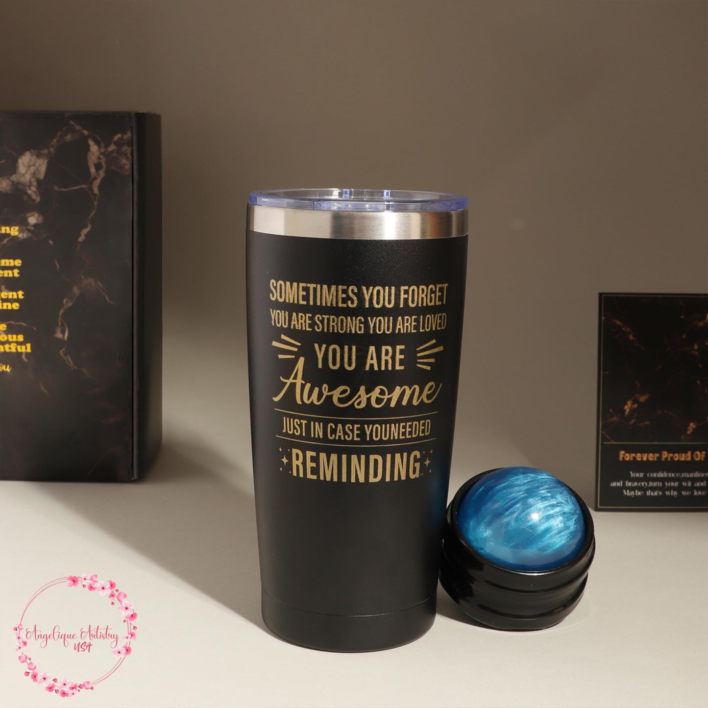 Luxury Men's Gift Box Set with Journal, Travel Tumbler, Scented Candle, Soap, Sleep Mask, Black