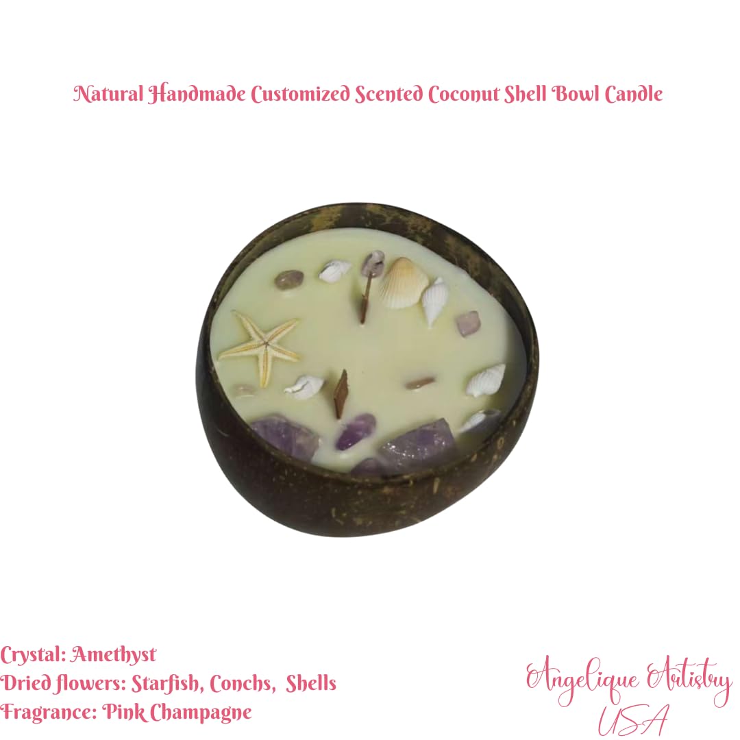 Natural Handmade Customized Scented Coconut Shell Bowl Candle with Crystal and Dried Flowers