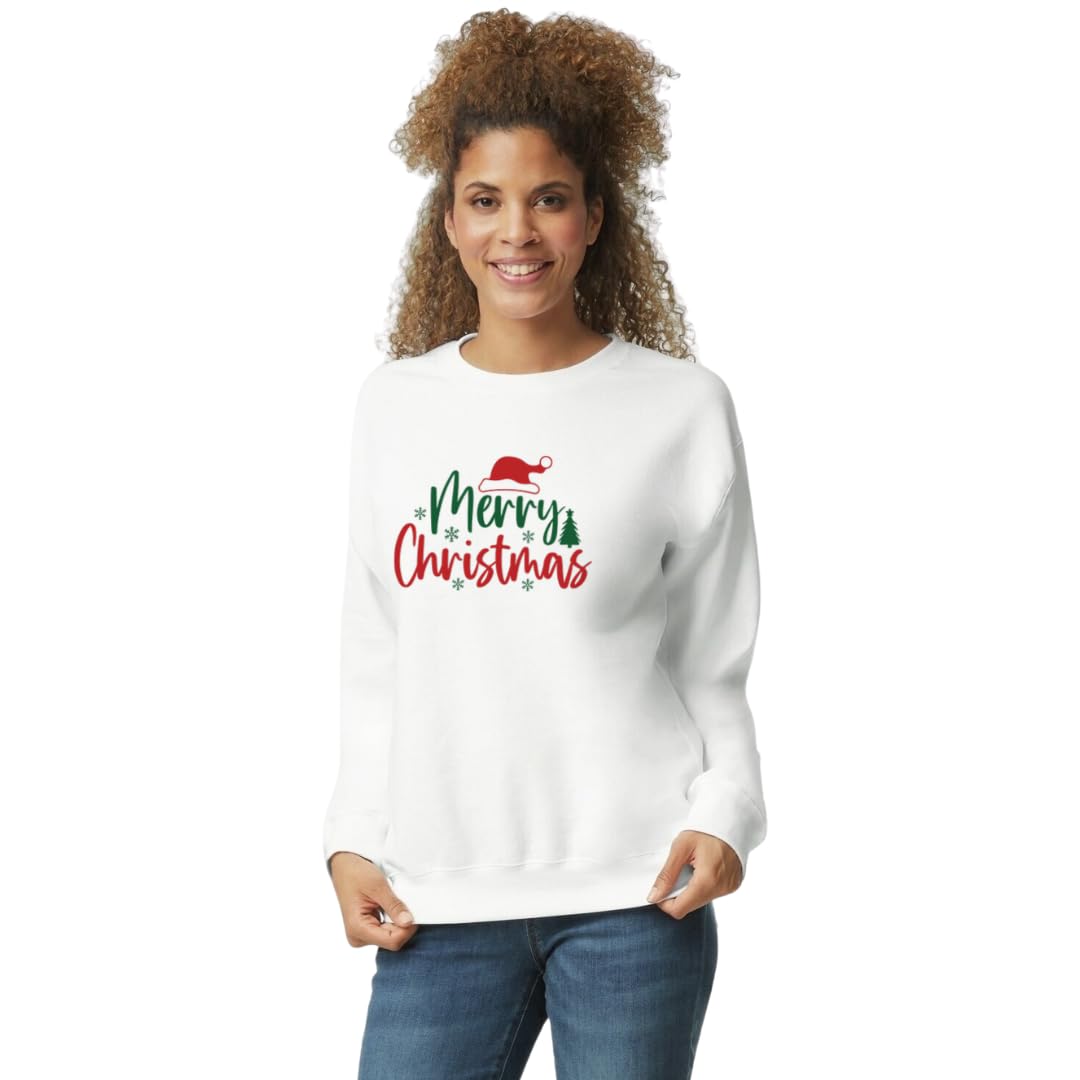 Merry Christmas Printed Sweatshirt, White, Unisex